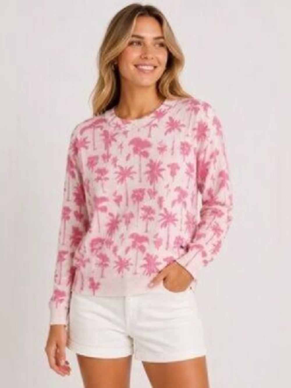 Vineyard Vines Pink Palm Tree Women's Crewneck Sweater Soft, Cozy Size S